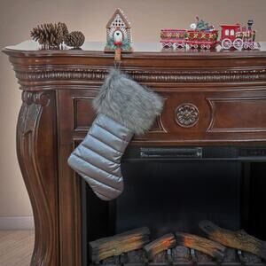 National Tree Company Hanging Christmas Stocking Puffy Coat Design Grey New